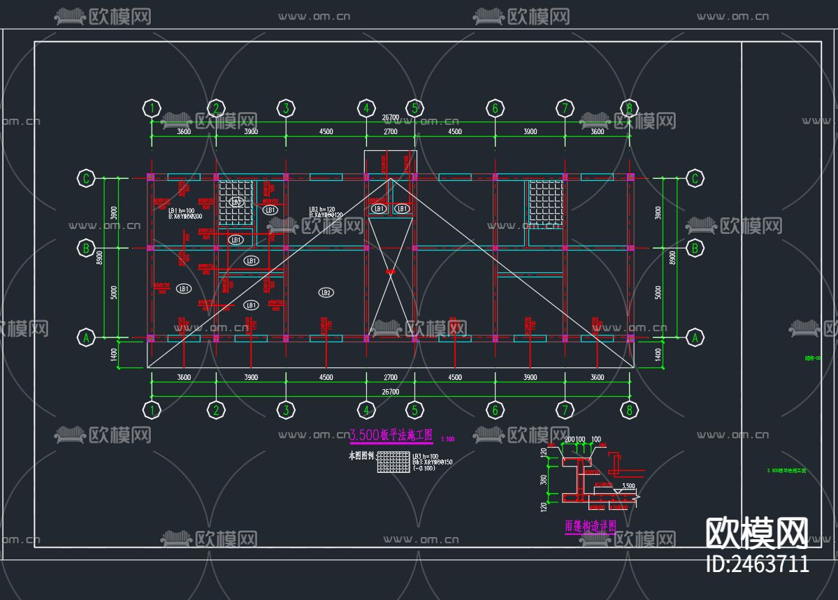 两层砖混结构厂房结构CAD施工图下载（渲染图5）