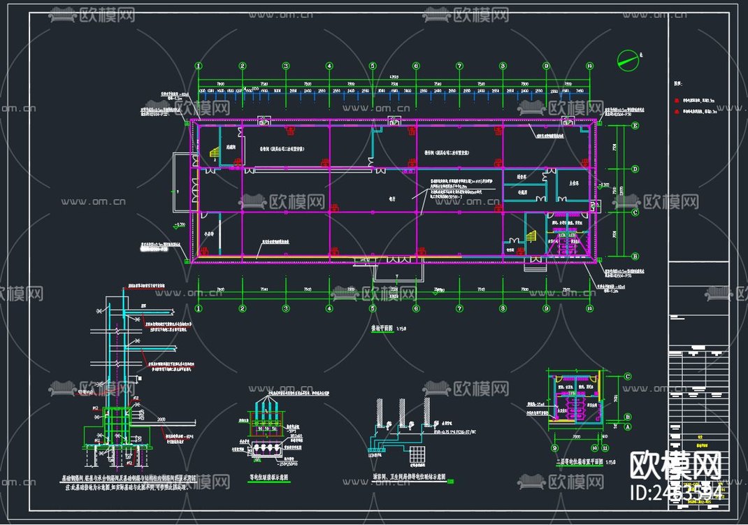 某工厂二层食堂电气cad施工图-免费3dmax模型库-欧模网