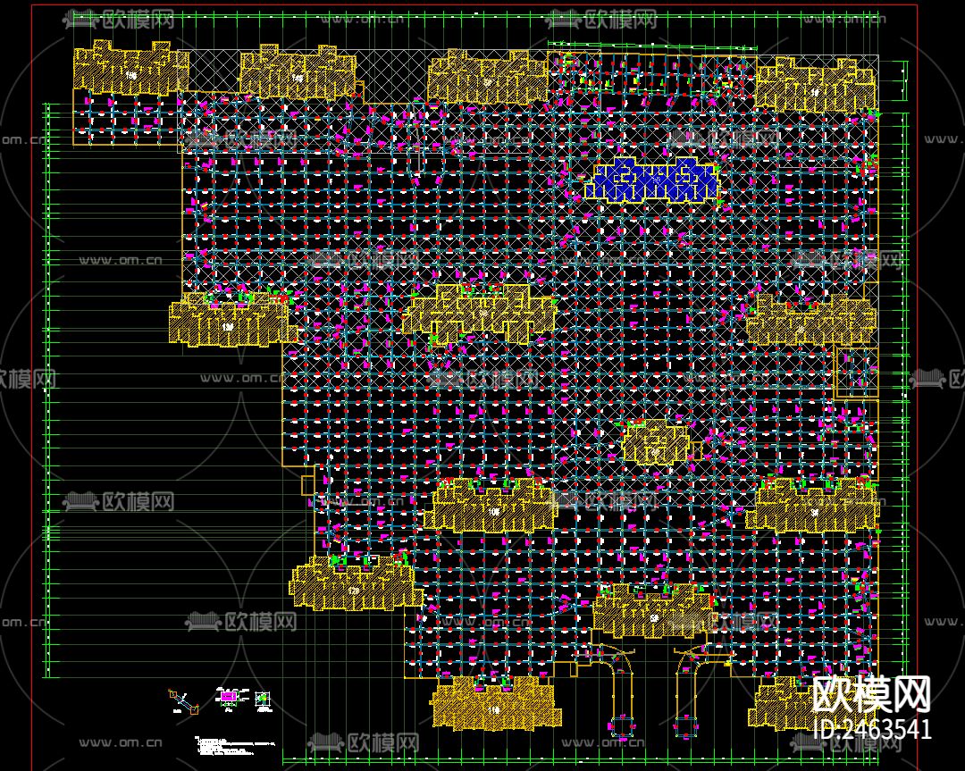 移民安置小区地下车库结构cad施工图下载（渲染图3）