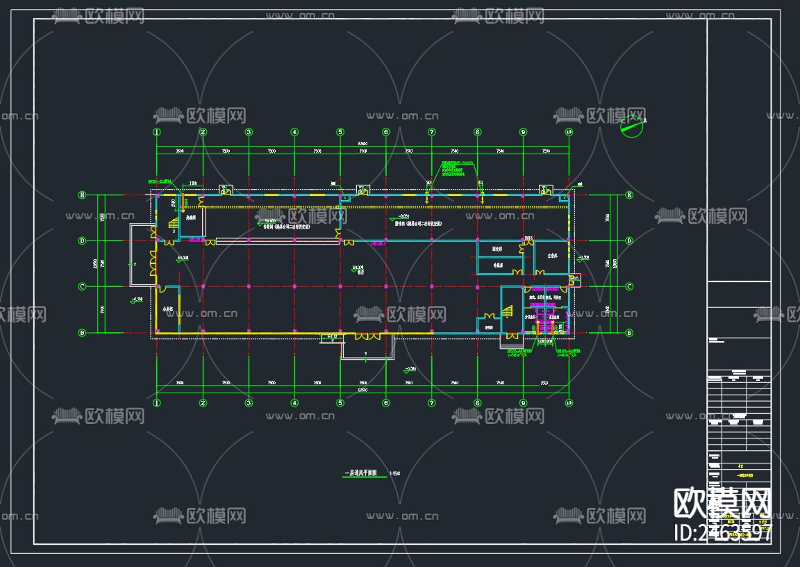 某工厂二层食堂暖通cad施工图下载（渲染图4）