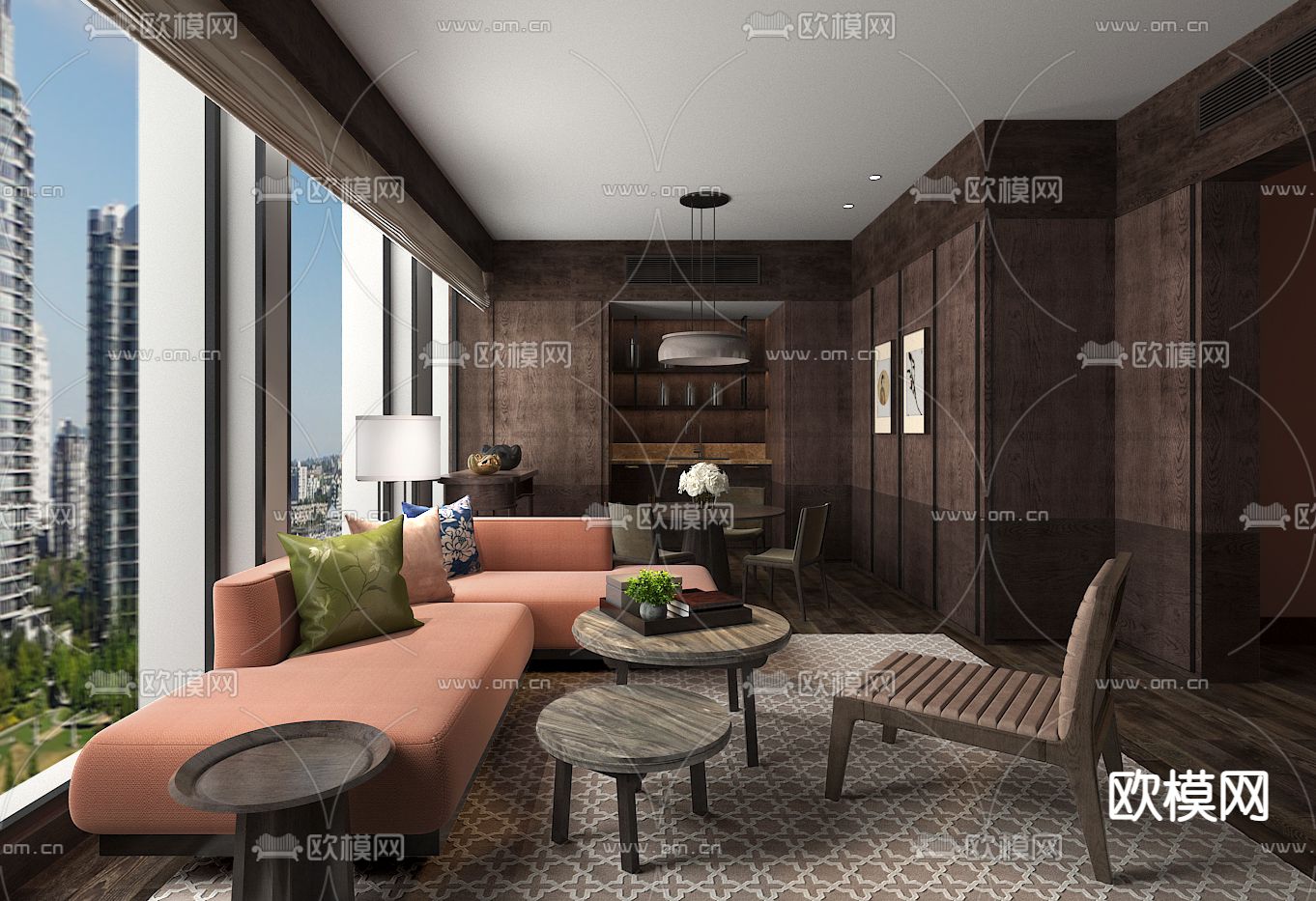 Yabu Pushelberg 新中式酒店客房客厅su模型下载