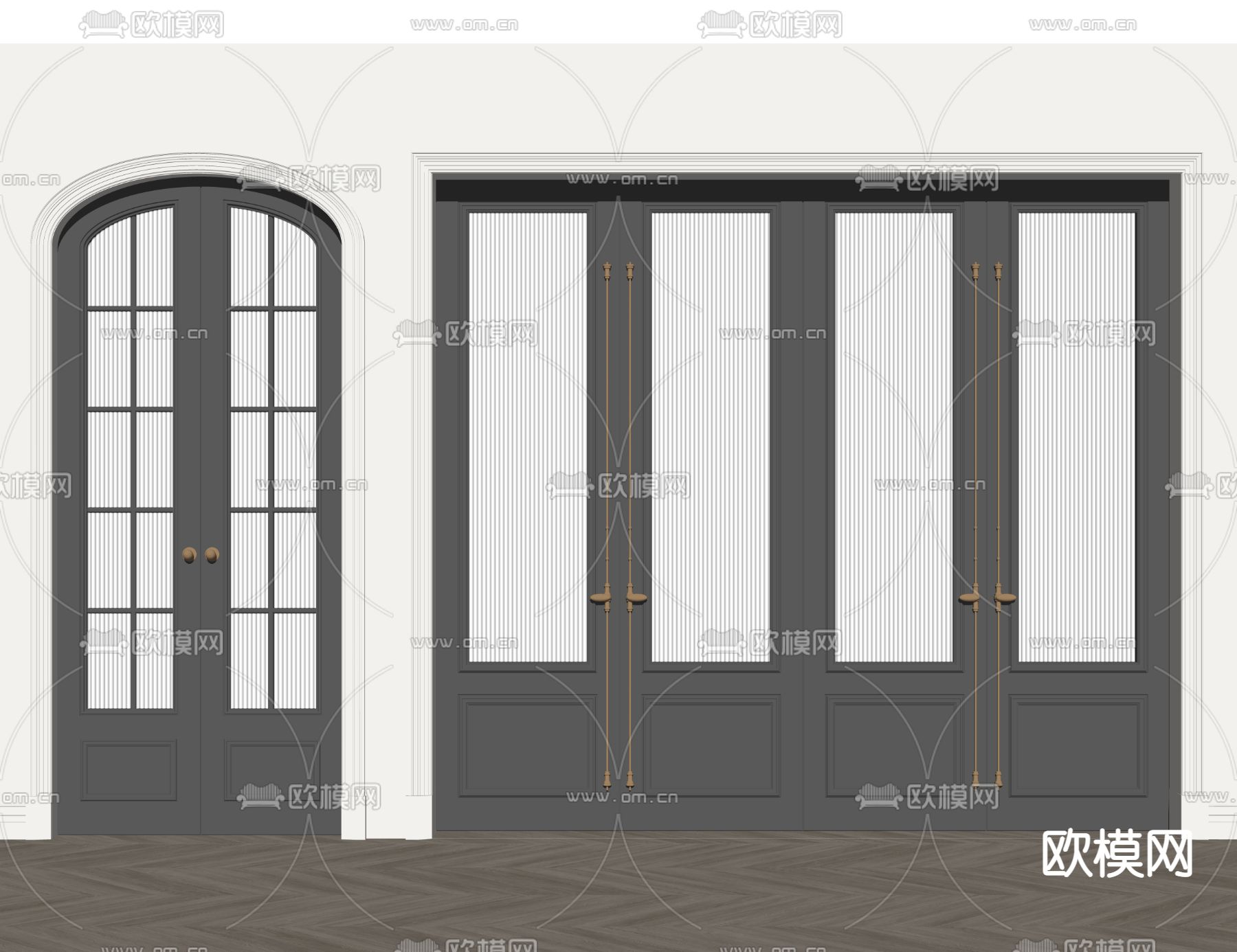 法式玻璃门 双开门su模型下载_ID12290485_sketchup模型下载-欧模网