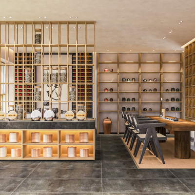  新中式茶叶店su模型 