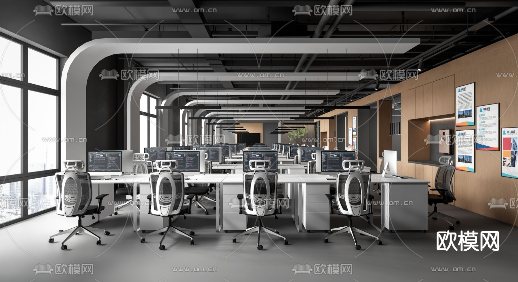 敞开式办公区 办公室su模型下载（渲染图1）