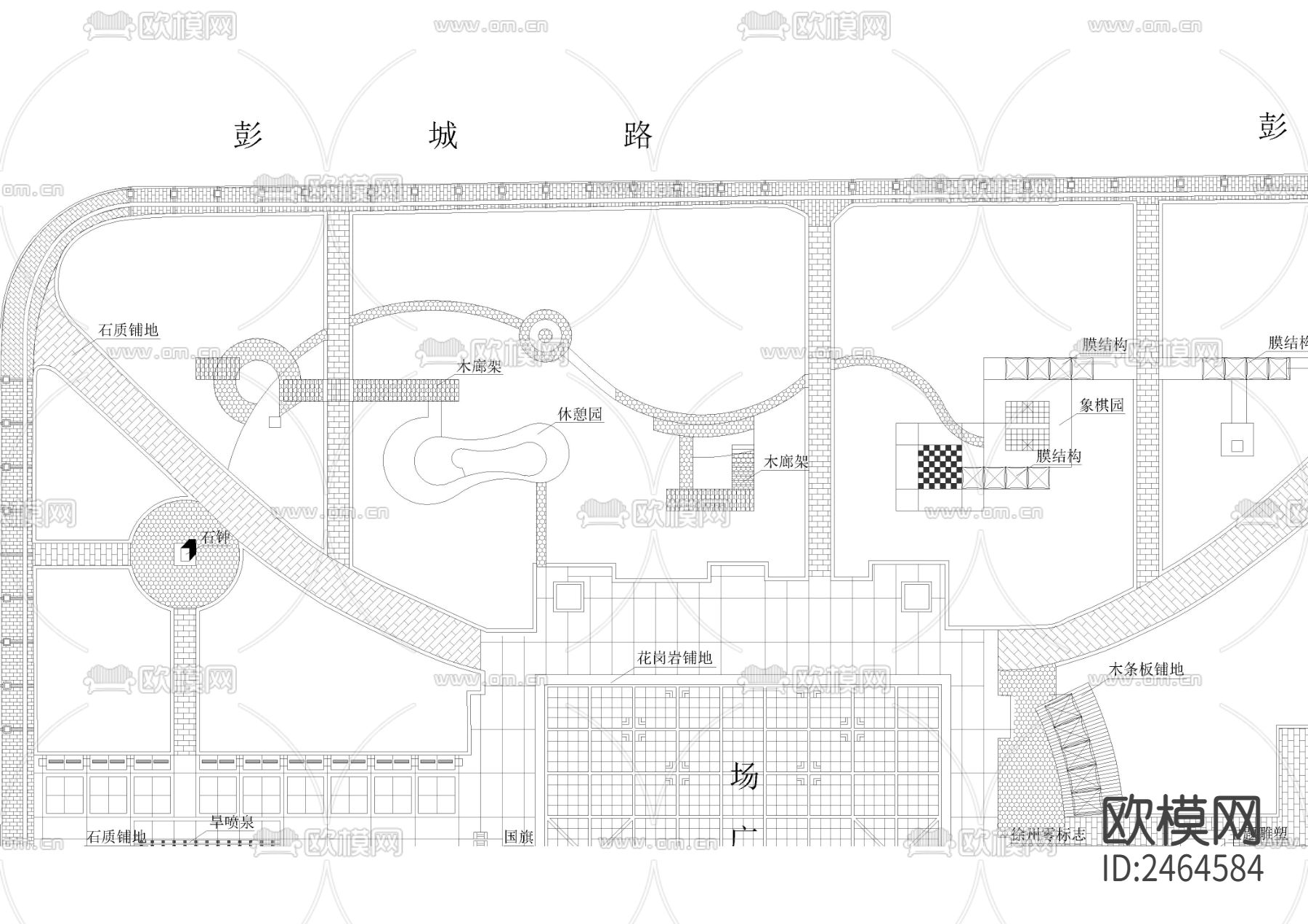 广场设计平面图CAD施工图下载（渲染图1）