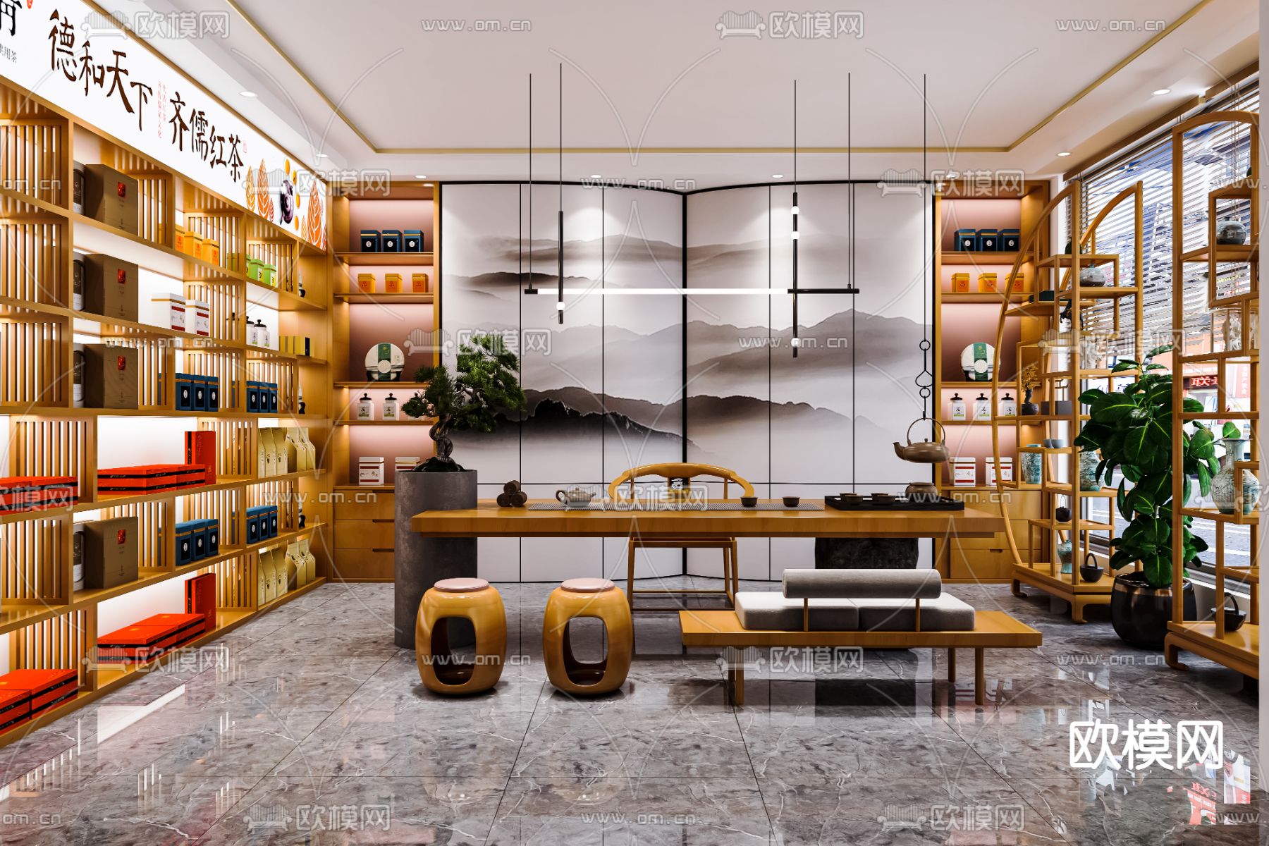 新中式茶叶店su模型下载_ID12288624_sketchup模型下载-欧模网