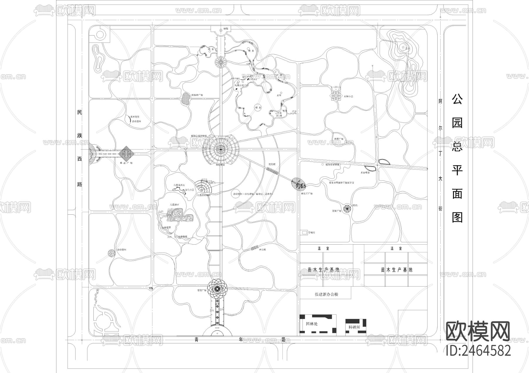 公园规划图围墙CAD施工图下载（渲染图1）