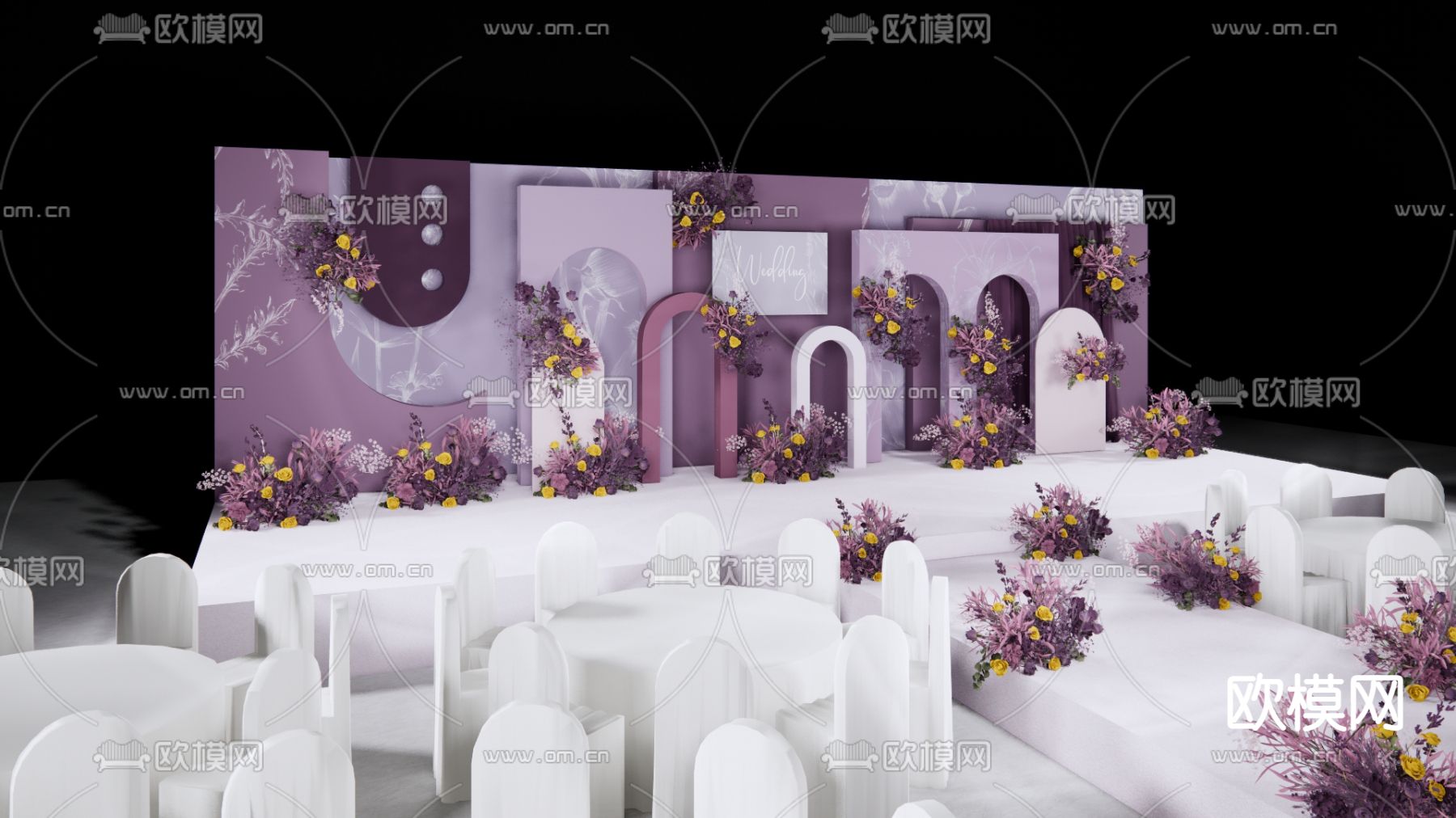 现代小众婚礼宴会厅su模型下载（渲染图3）