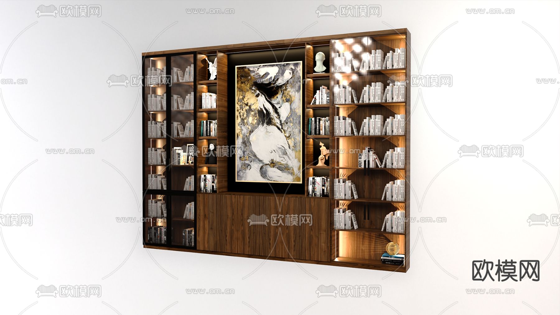 美式书柜su模型下载（渲染图1）
