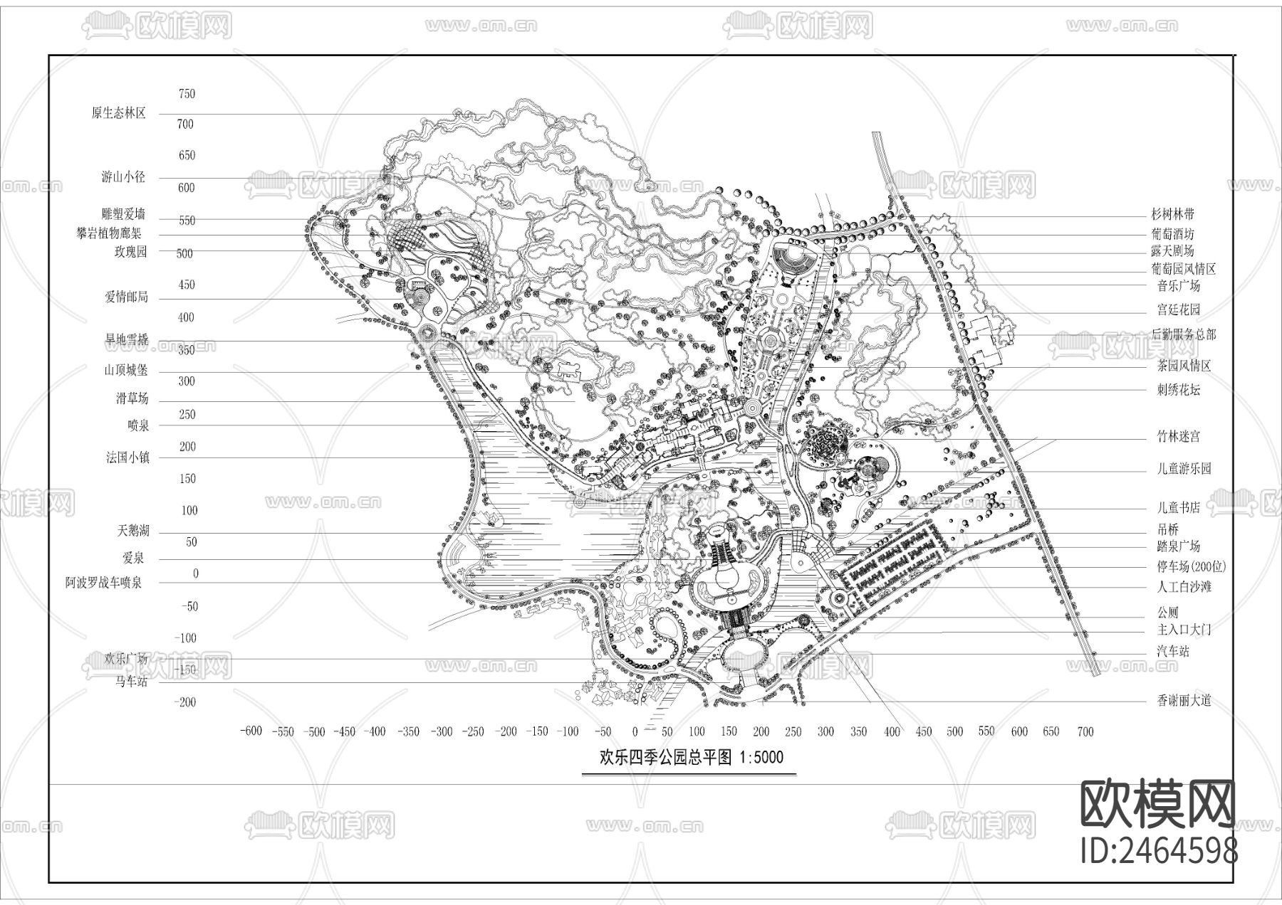 某公园规划设计总平面CAD施工图下载（渲染图1）
