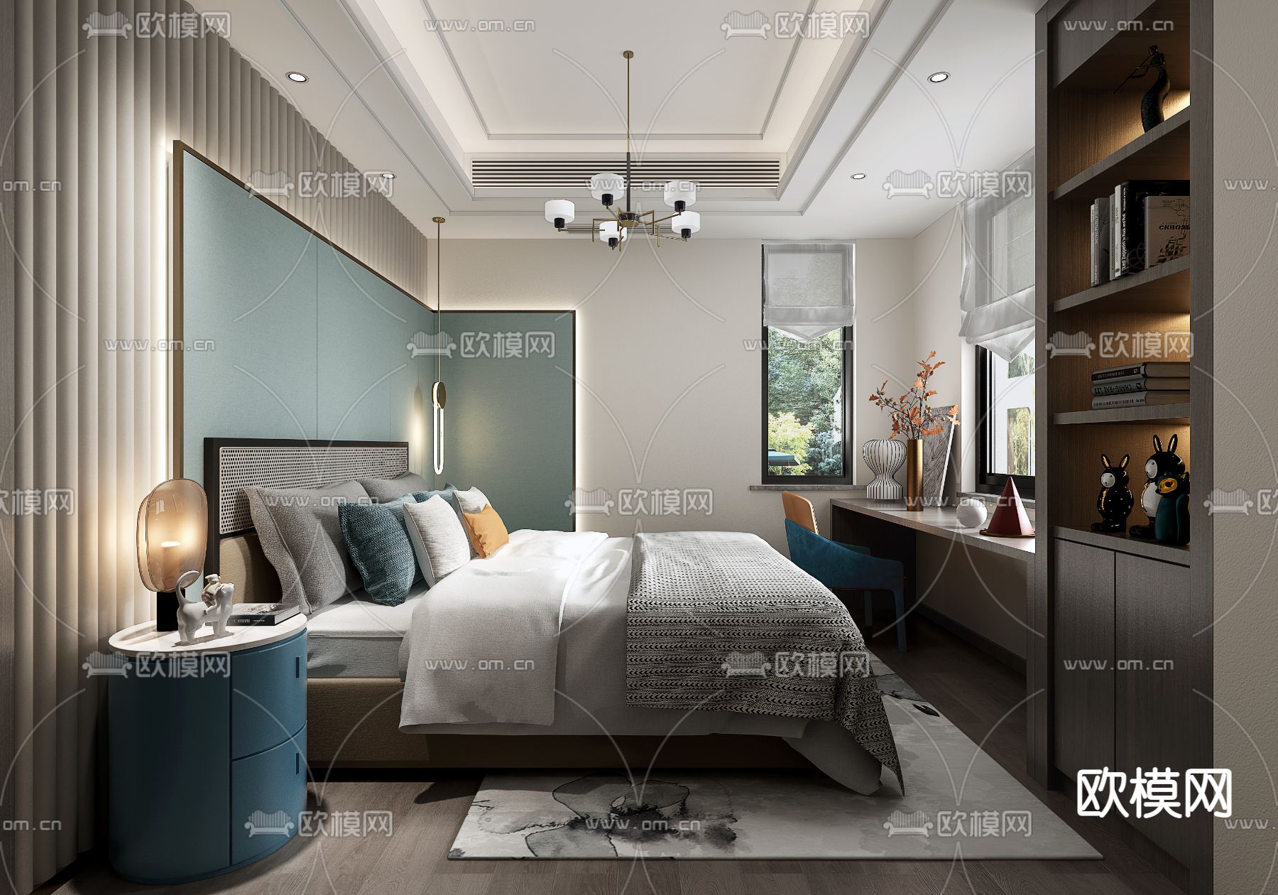 北欧卧室su模型下载（渲染图1）