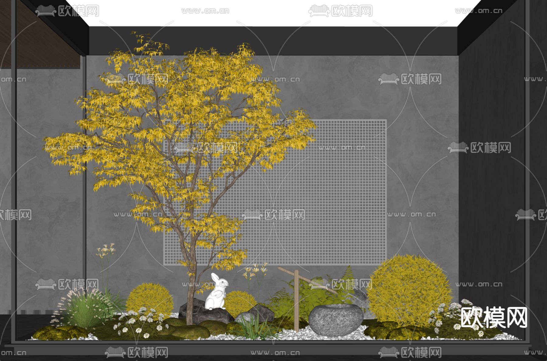 现代植物堆庭院小品su模型下载（渲染图2）