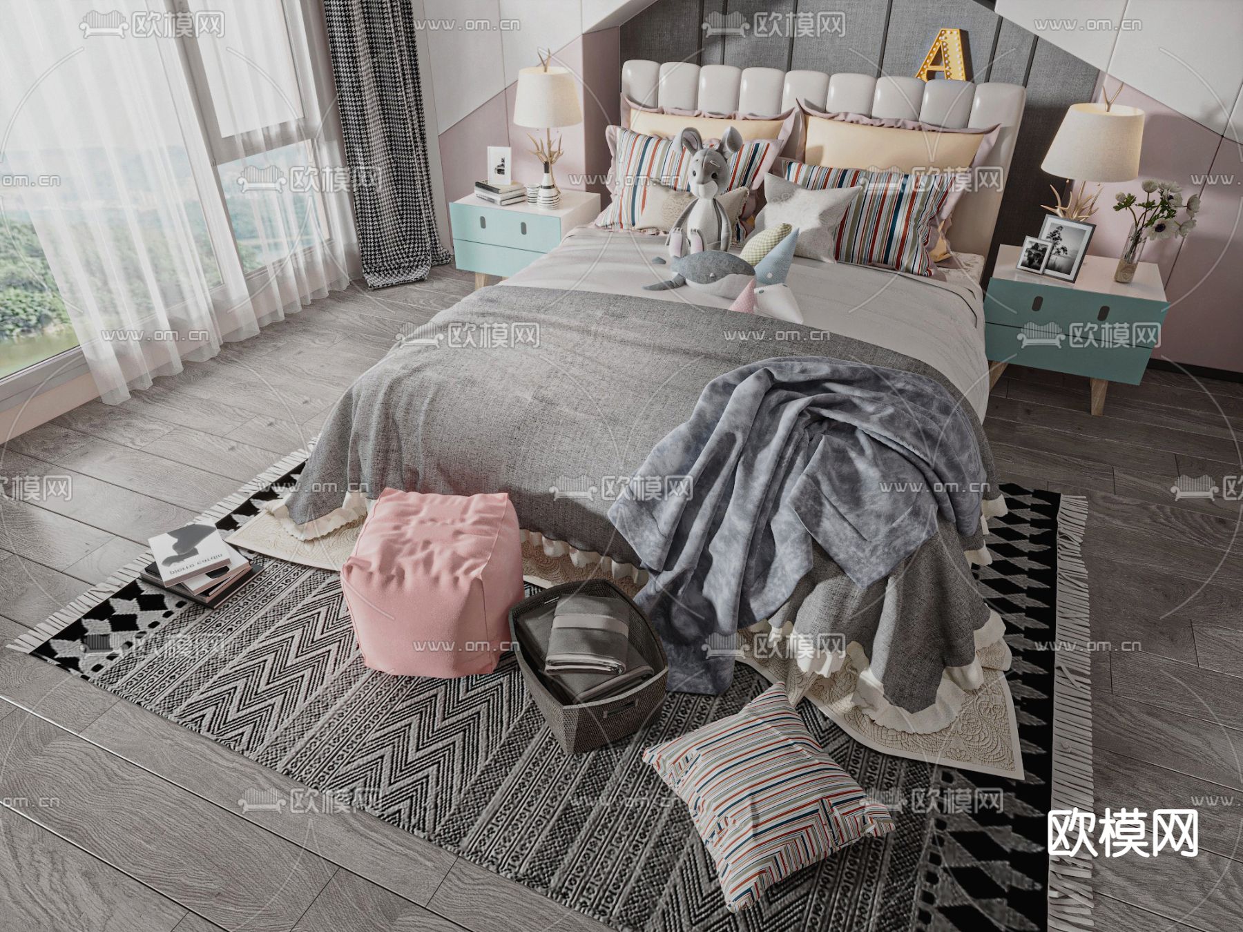 现代儿童床3d模型下载