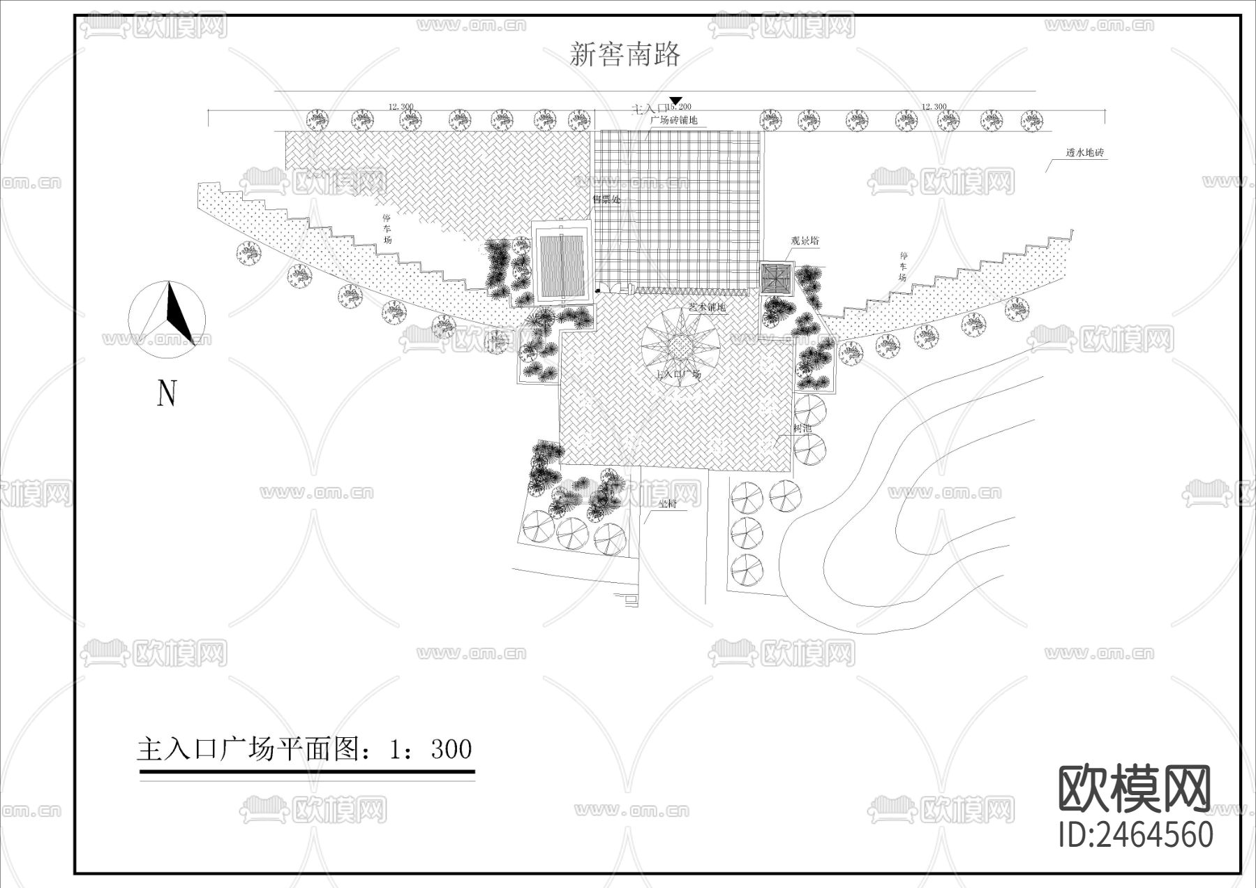 公园大门入口CAD施工图下载（渲染图4）