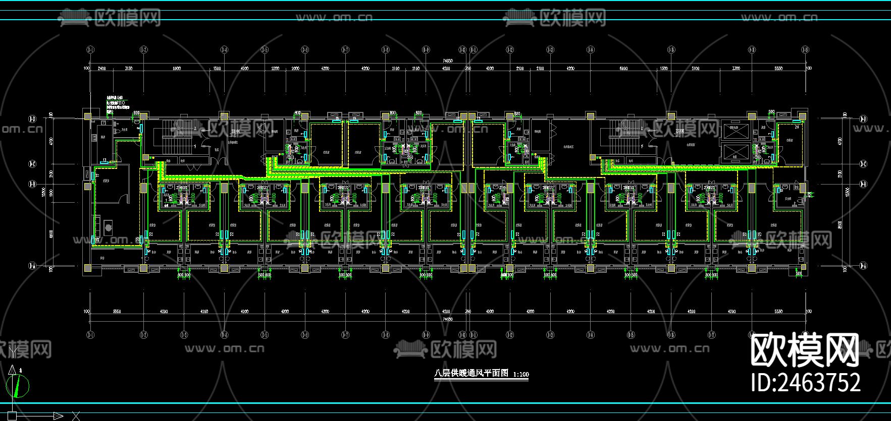 人民医院养老中心D座八层疗养楼暖通CAD施工图下载（渲染图5）