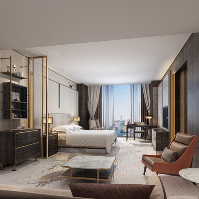  新中式 酒店客房su模型 