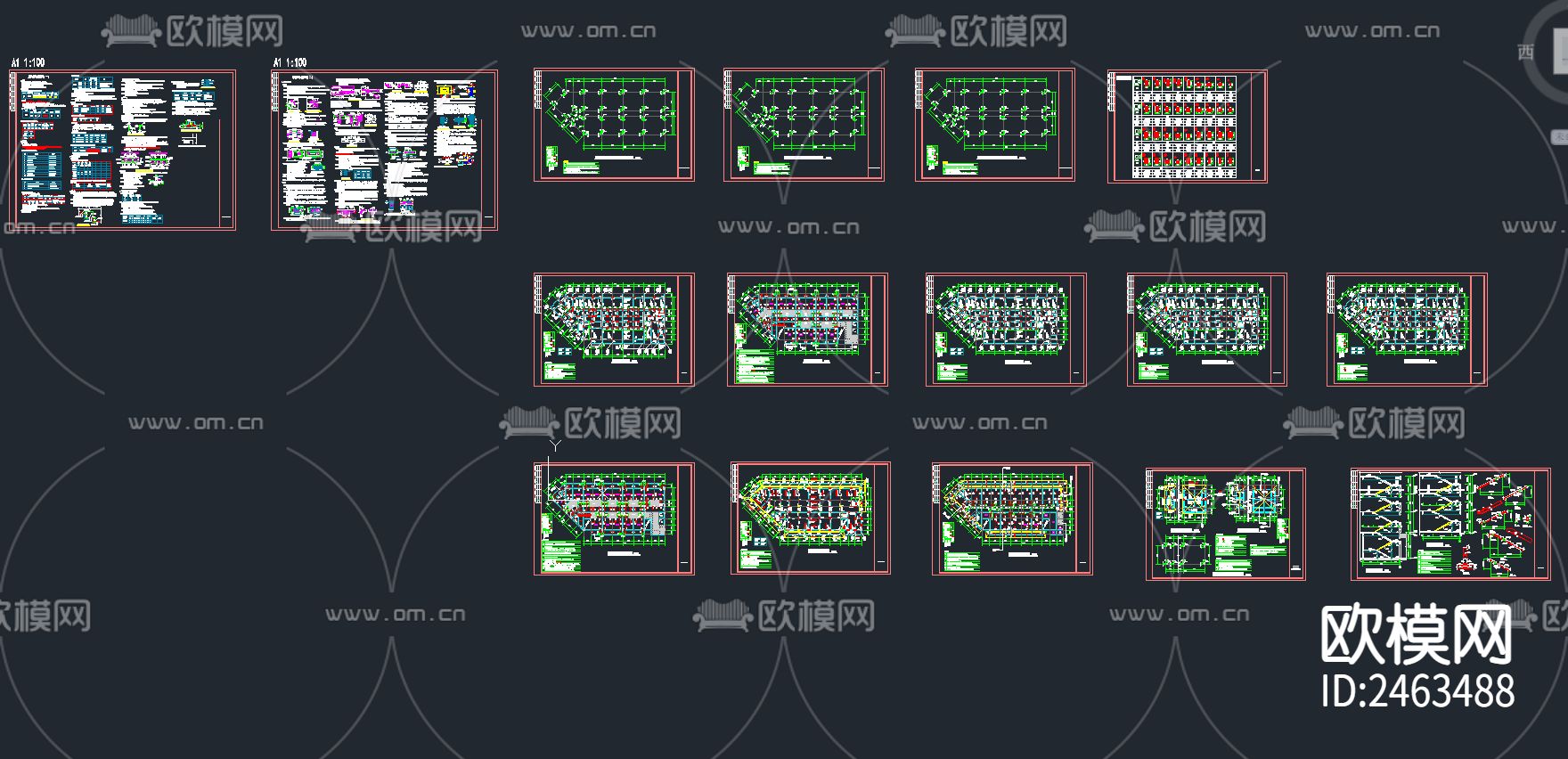 精品高层宾馆十层CAD施工图下载（渲染图1）