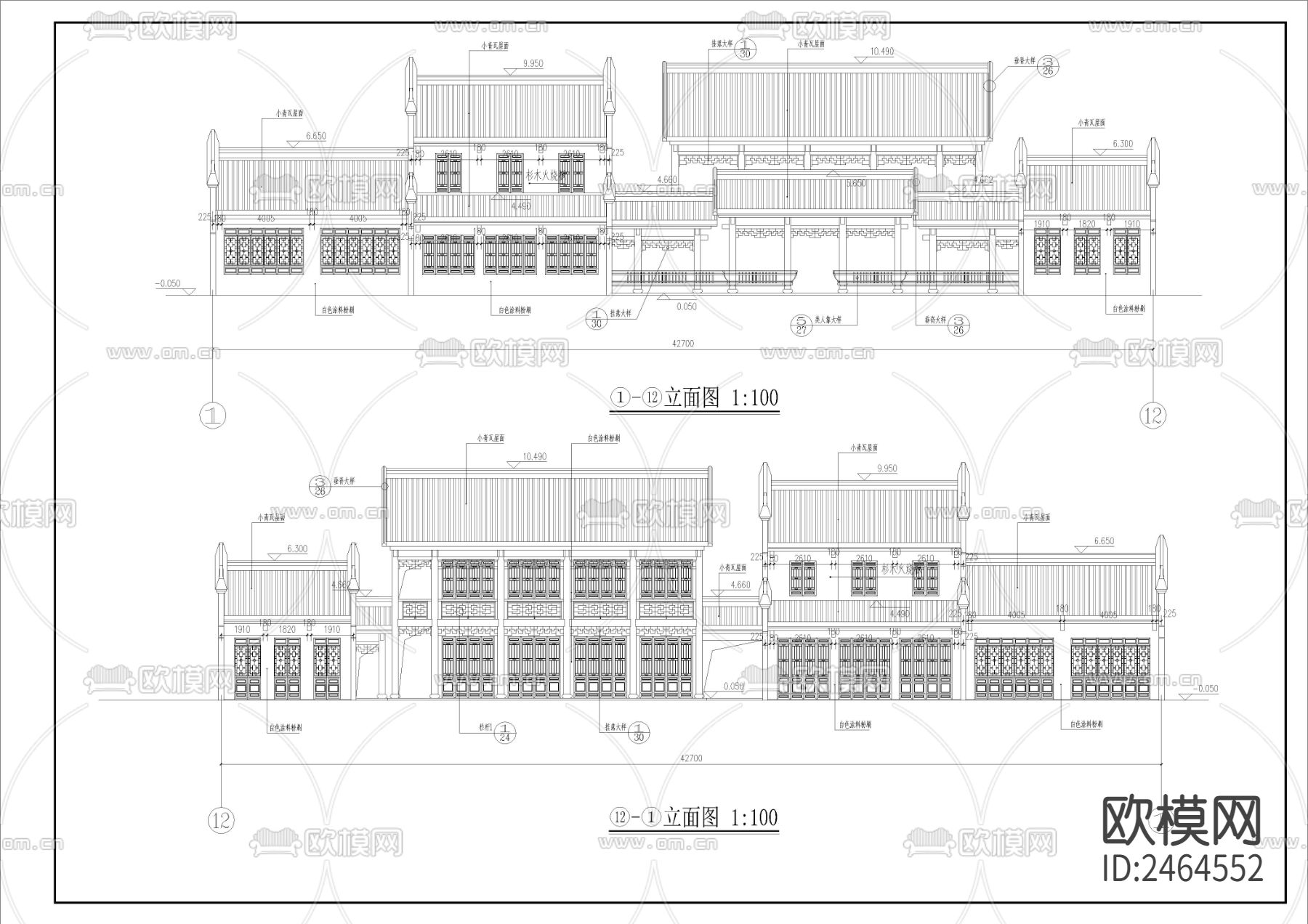 民俗文化长廊全套建筑CAD施工图下载（渲染图7）