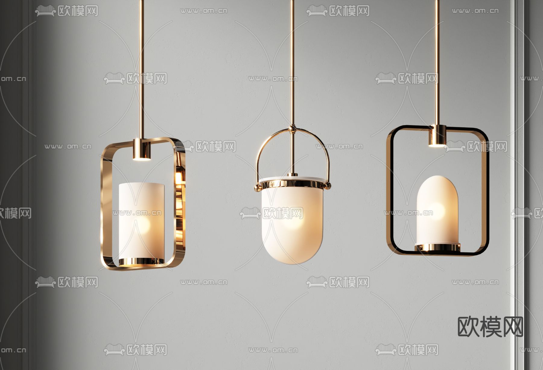 轻奢金属吊灯 小吊灯su模型下载（渲染图1）
