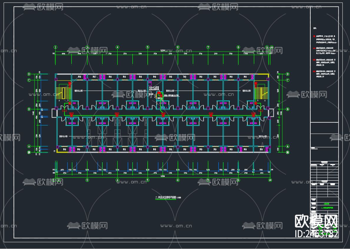 某厂区A栋五层宿舍楼电气CAD施工图-免费3dmax模型库-欧模网