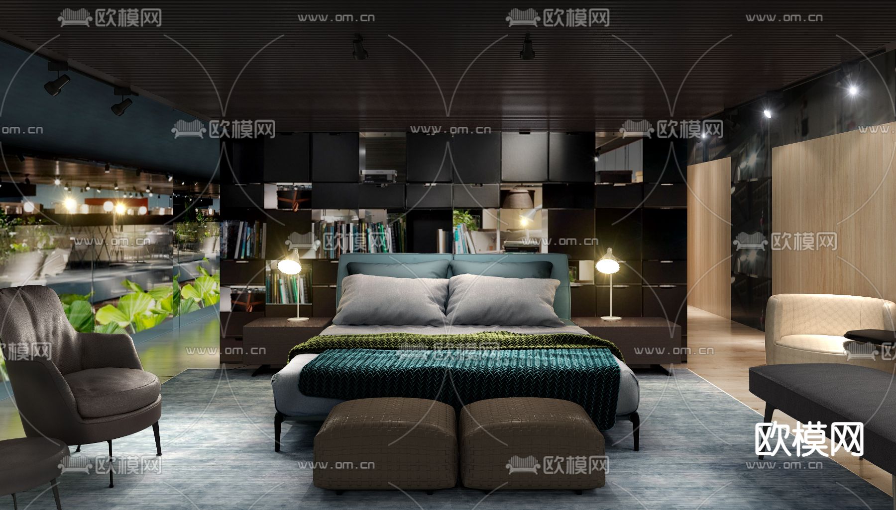 意大利FLEXFORM品牌 现代卧室双人床su模型下载