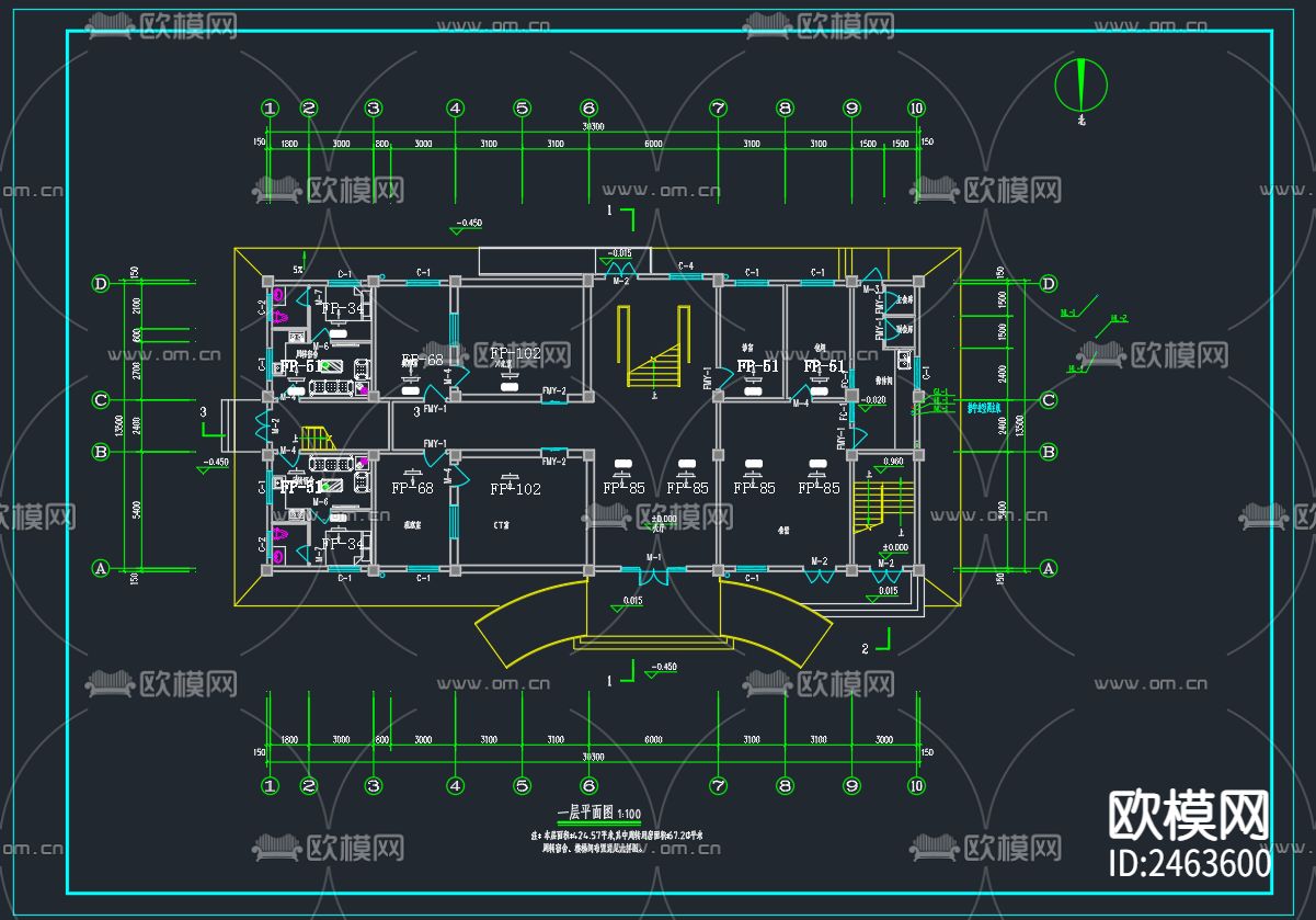 卫生院业务用房及周转宿舍cad施工图下载（渲染图3）