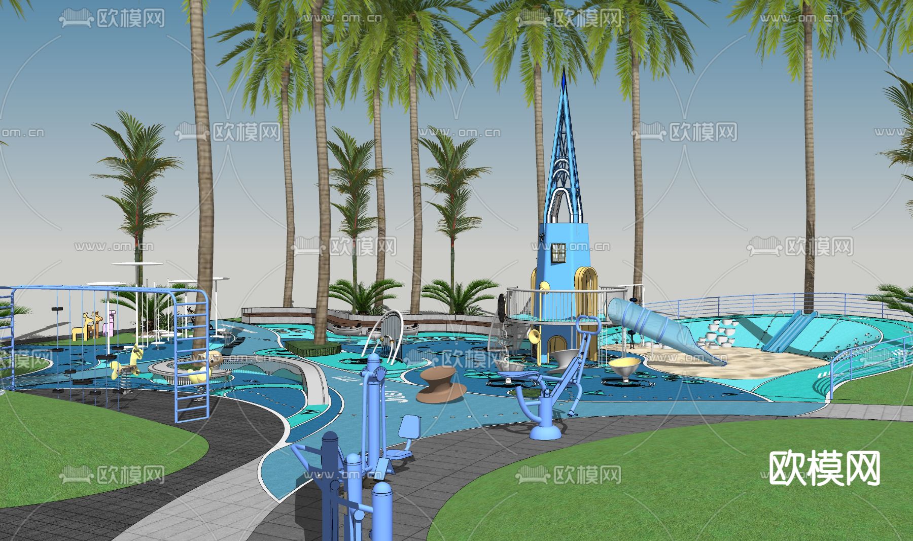 现代海航主题儿童活动区su模型下载（渲染图1）