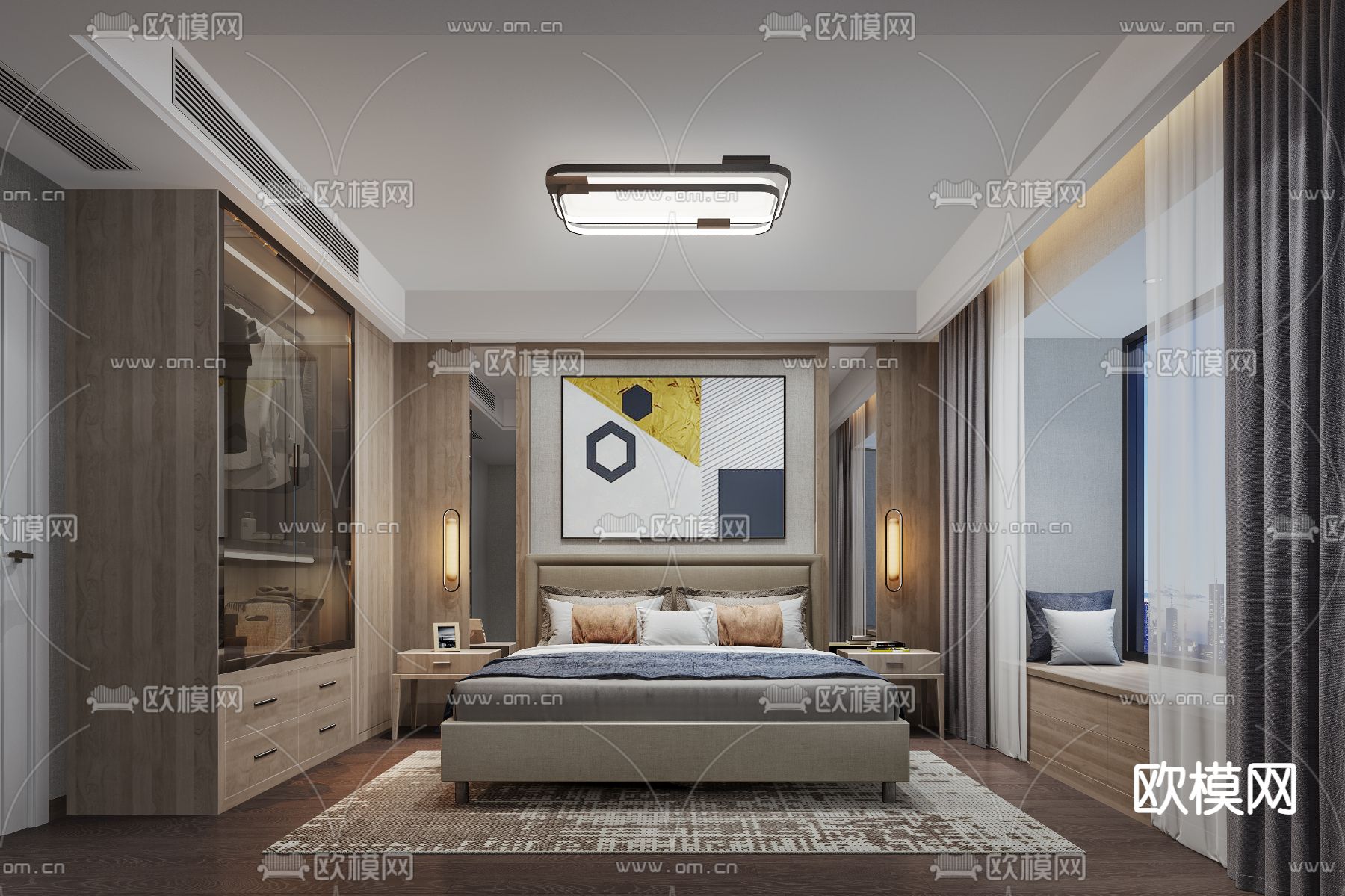 北欧卧室 主人房su模型下载（渲染图1）