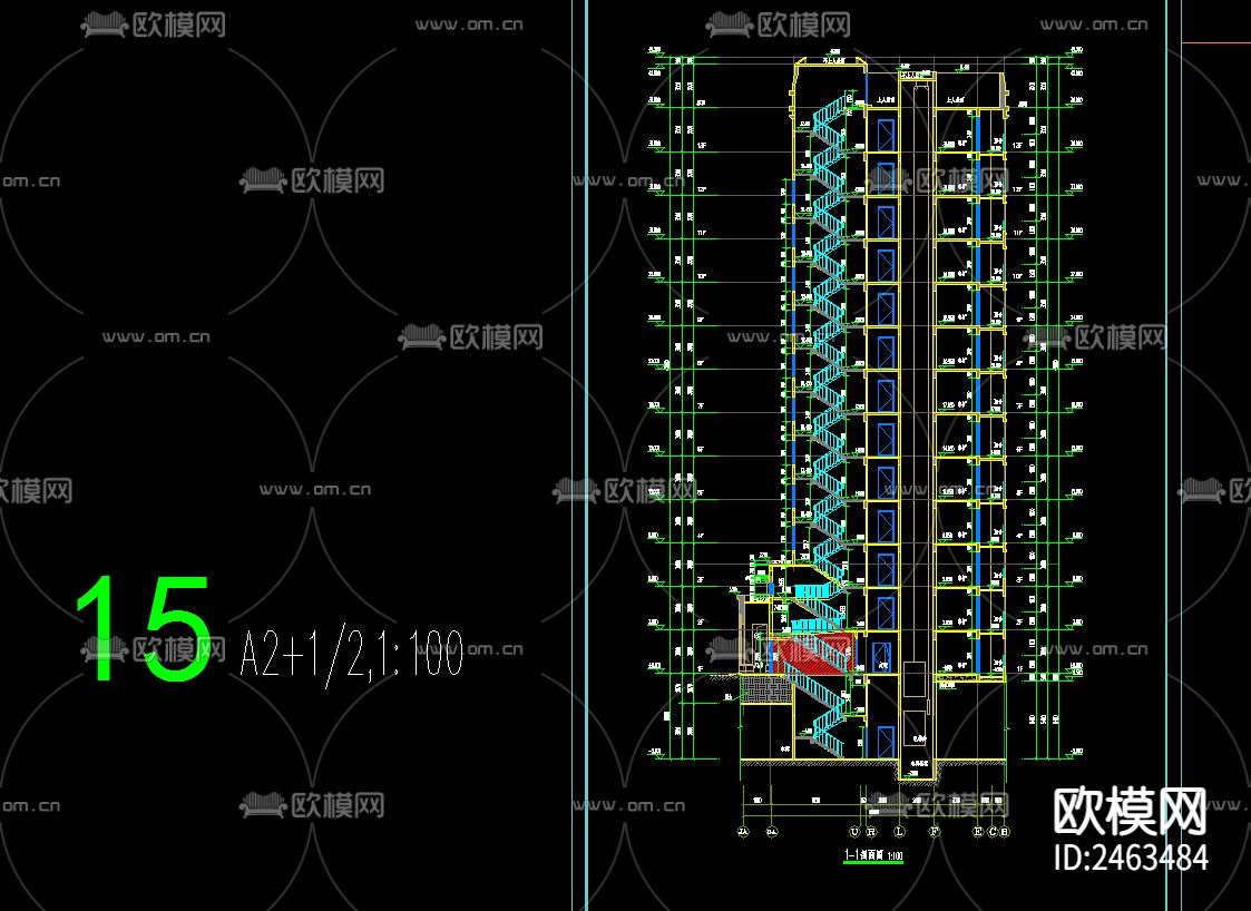 某小区12号楼三单元十三层住宅建筑CAD施工图下载（渲染图9）