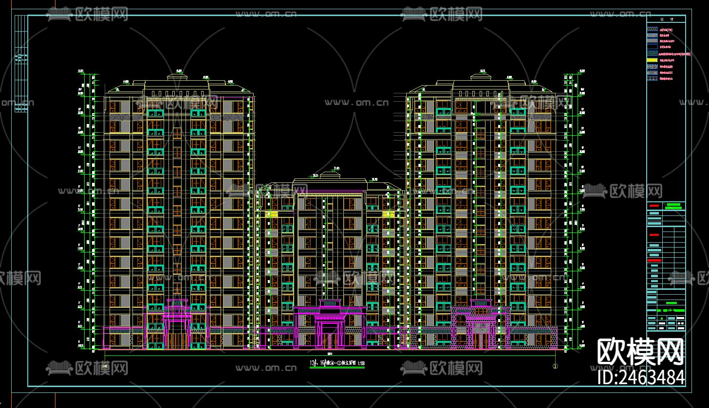 某小区12号楼三单元十三层住宅建筑CAD施工图下载（渲染图7）
