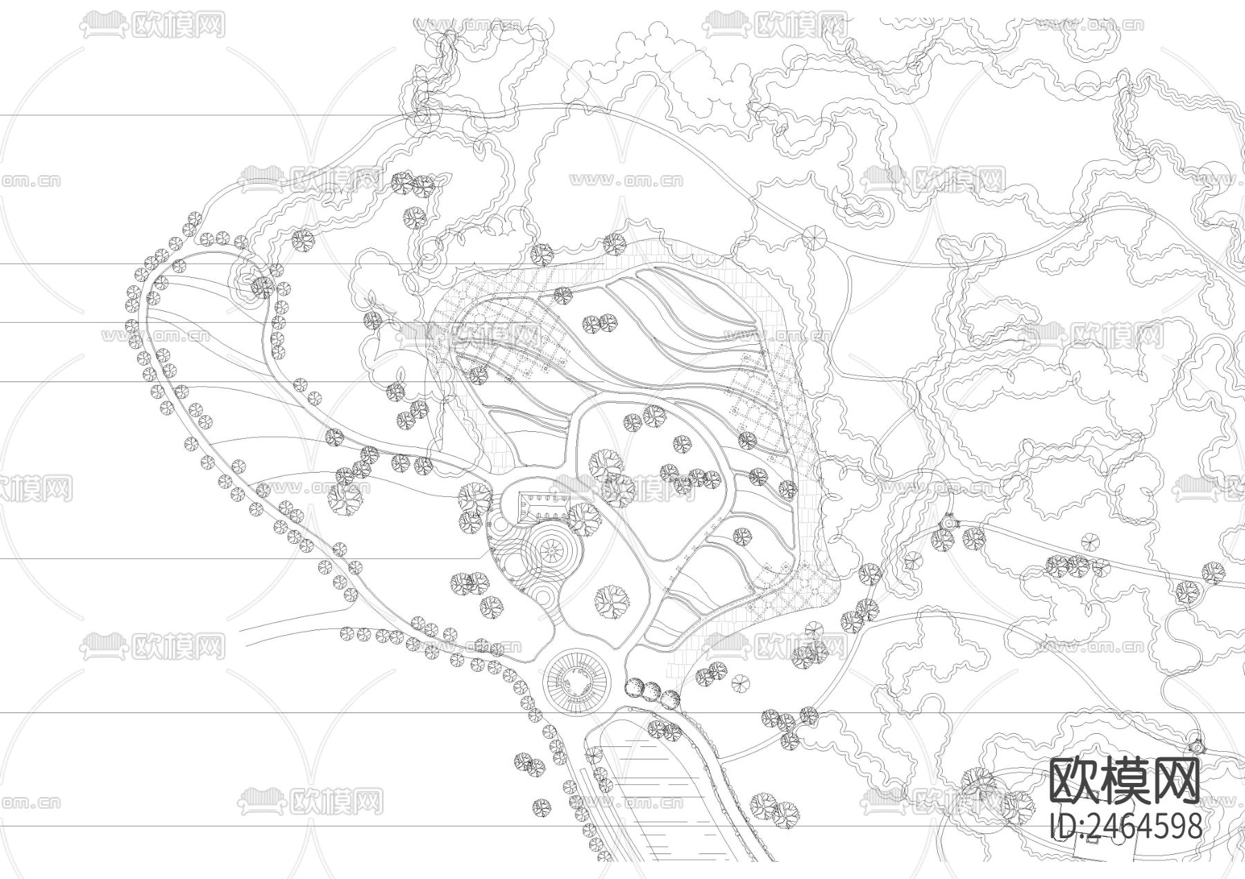 某公园规划设计总平面CAD施工图下载（渲染图4）