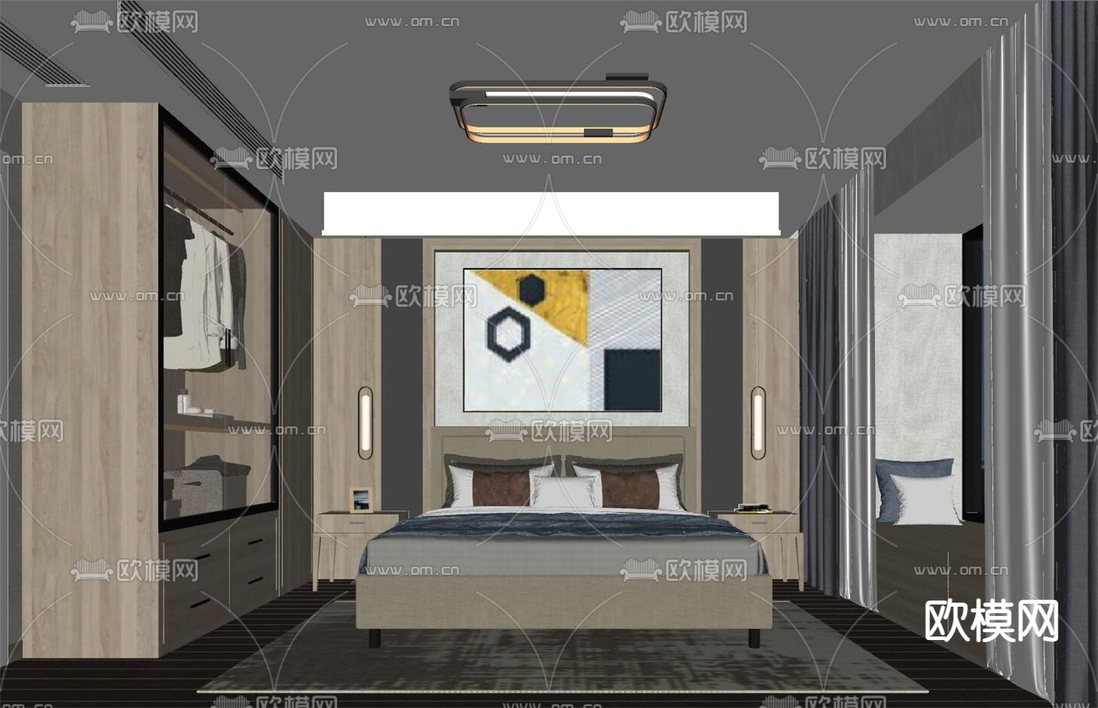 北欧卧室 主人房su模型下载（渲染图2）