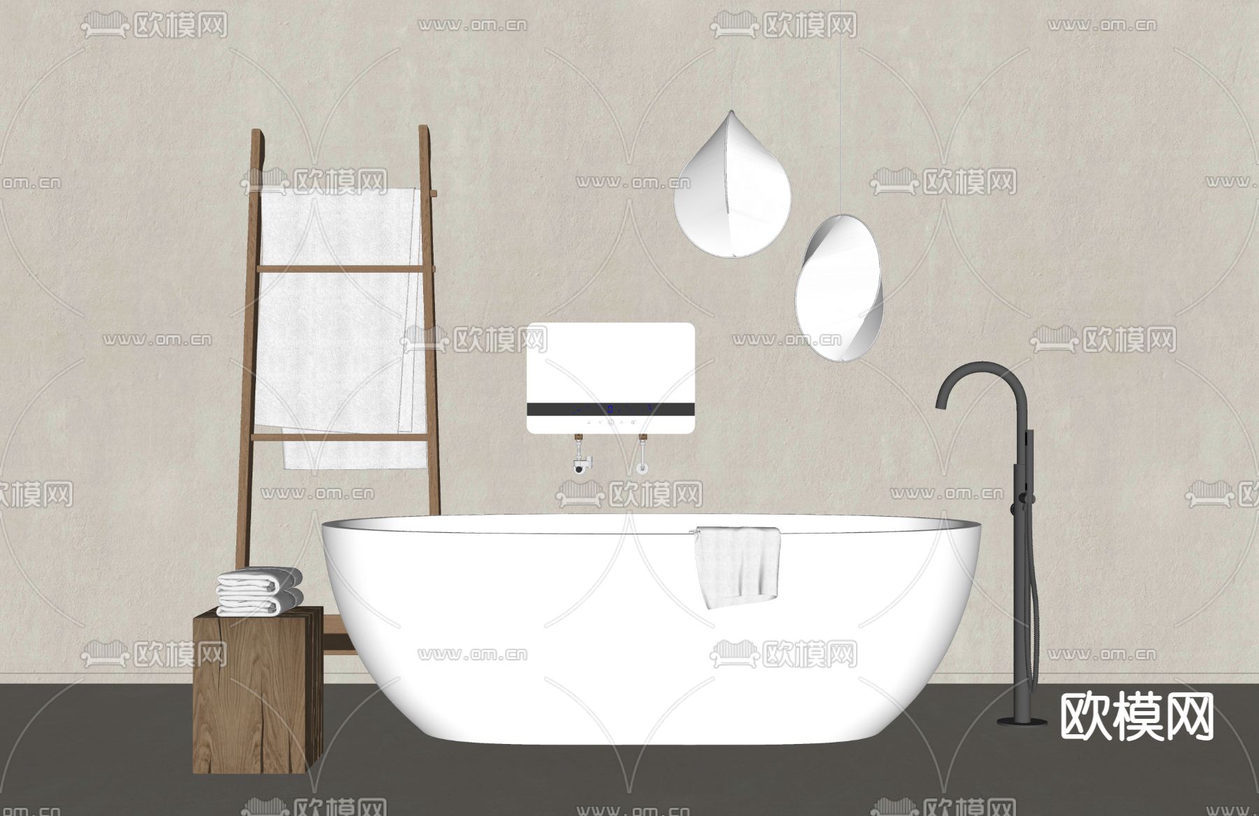 现代浴缸su模型下载（渲染图2）
