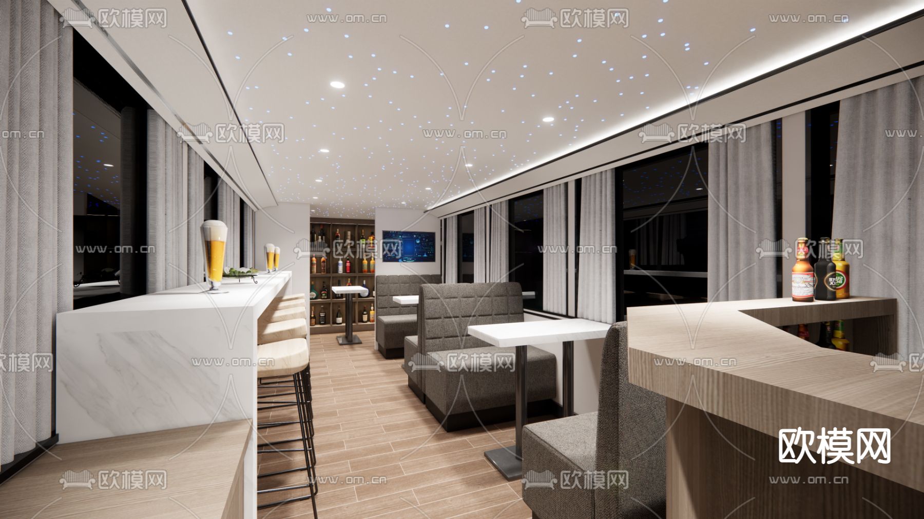 现代旅游汽车 酒吧餐厅su模型