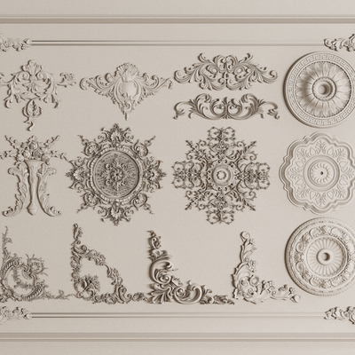  法式石膏雕花 角花 石膏线su模型 