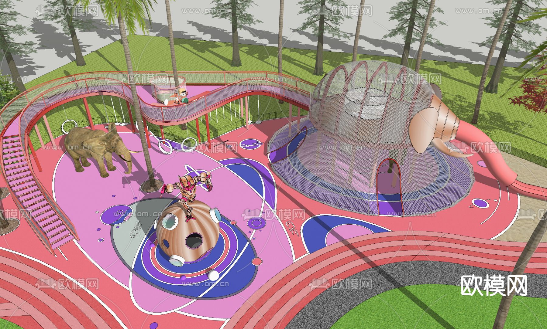大象滑梯 儿童游乐区su模型下载（渲染图1）