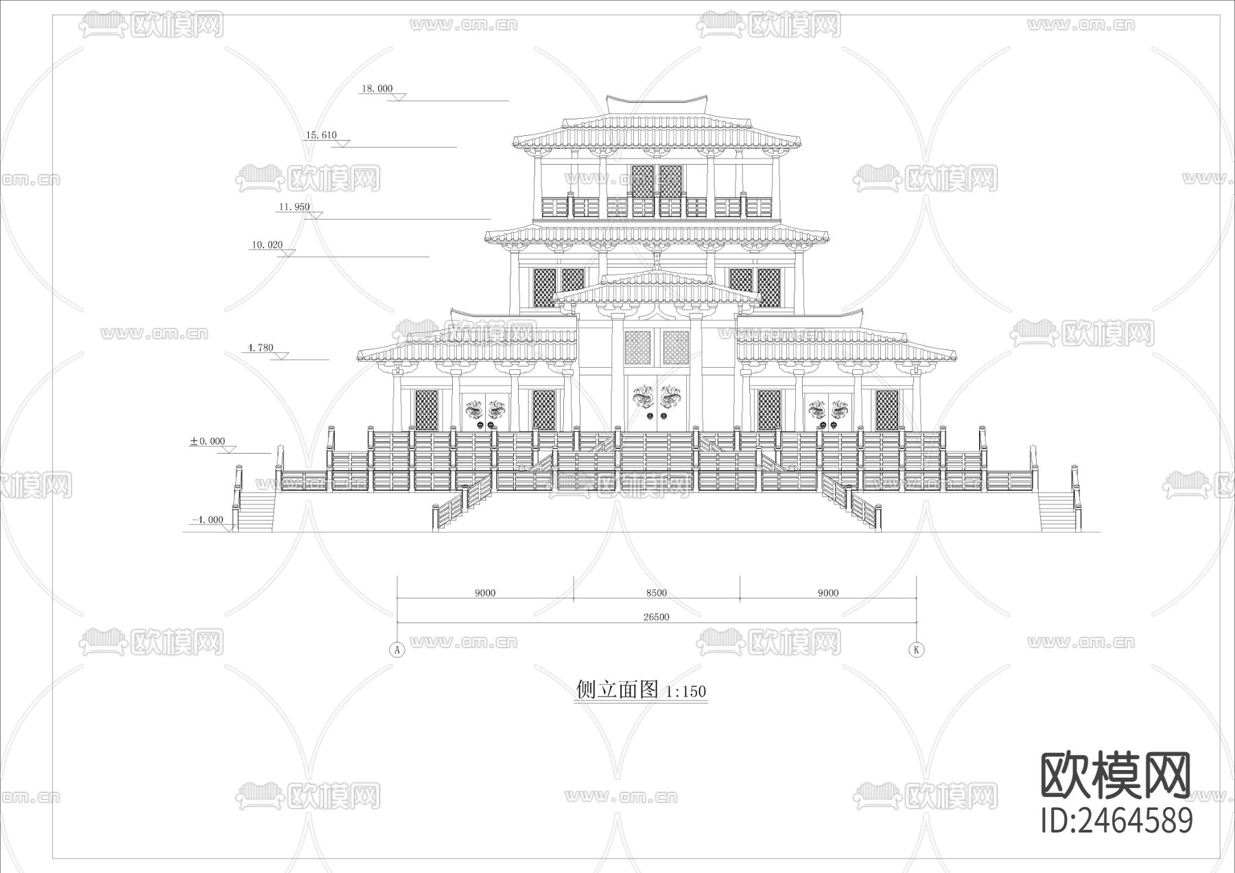 汉代庄王阁建筑CAD施工图下载（渲染图4）