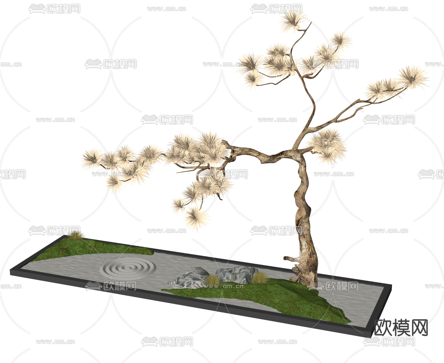 枯山水景观 苔石小品su模型下载（渲染图2）