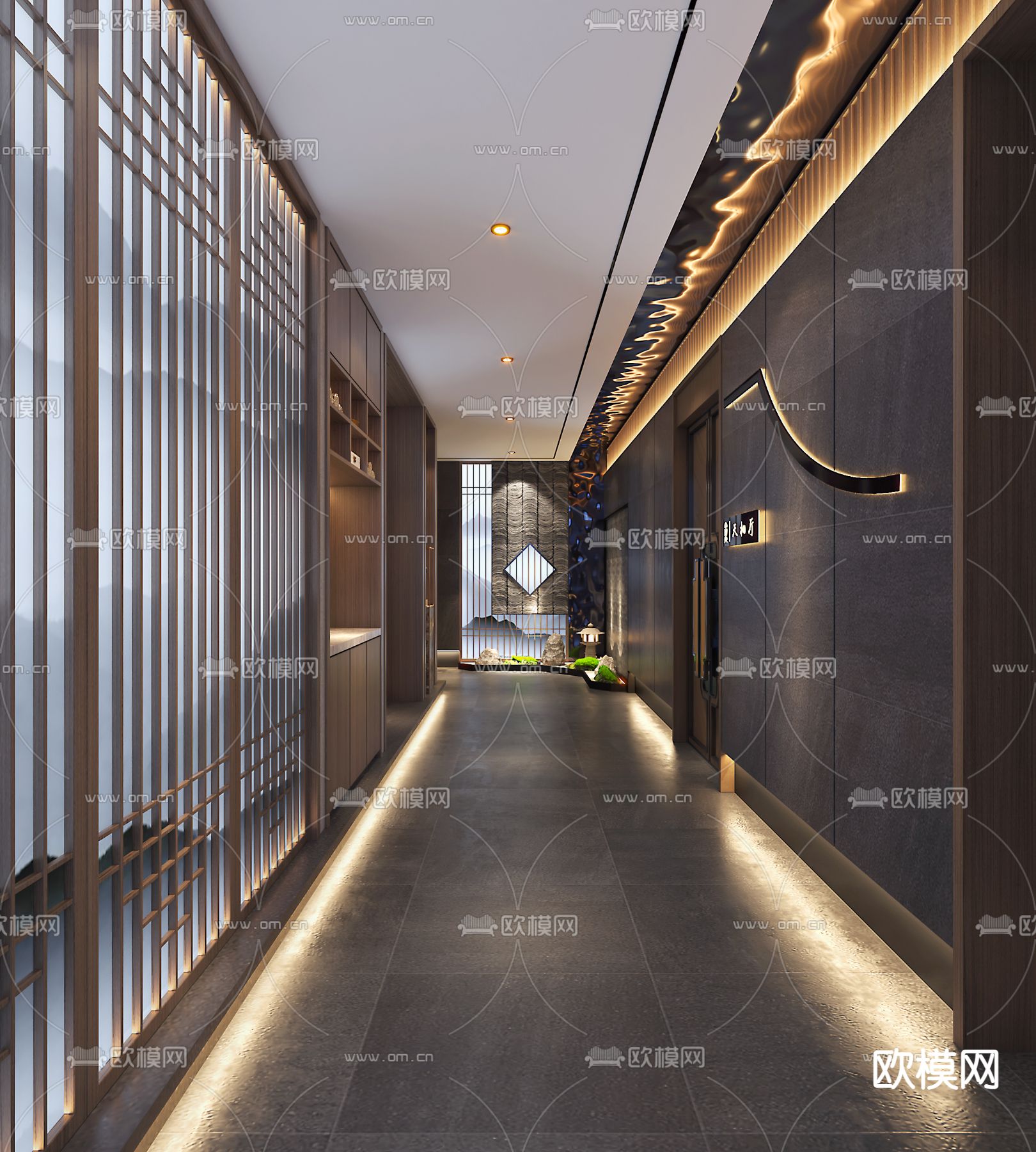 新中式火锅店走廊 过道3d模型下载（渲染图1）