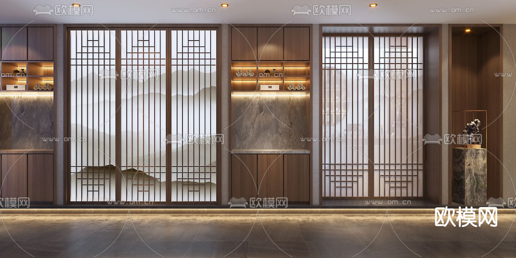 新中式火锅店走廊 过道3d模型下载（渲染图2）