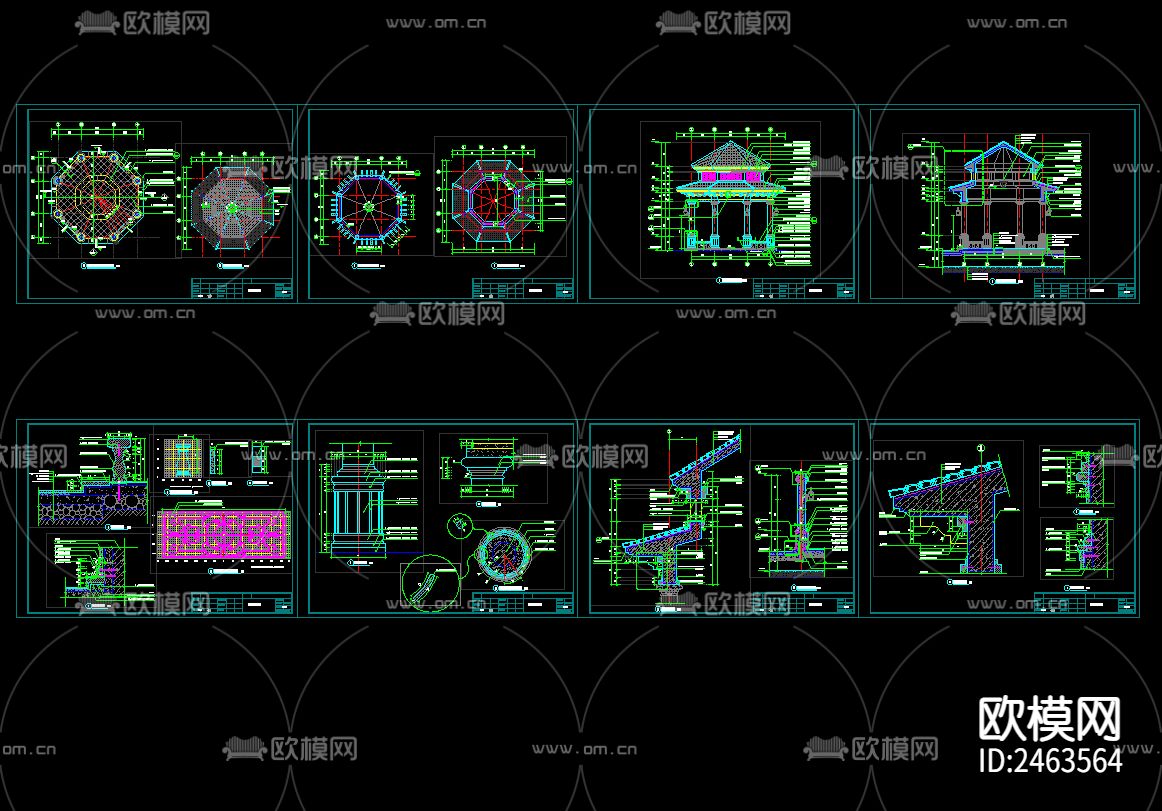 某小区八角亭园林建筑节点大样下载（渲染图5）