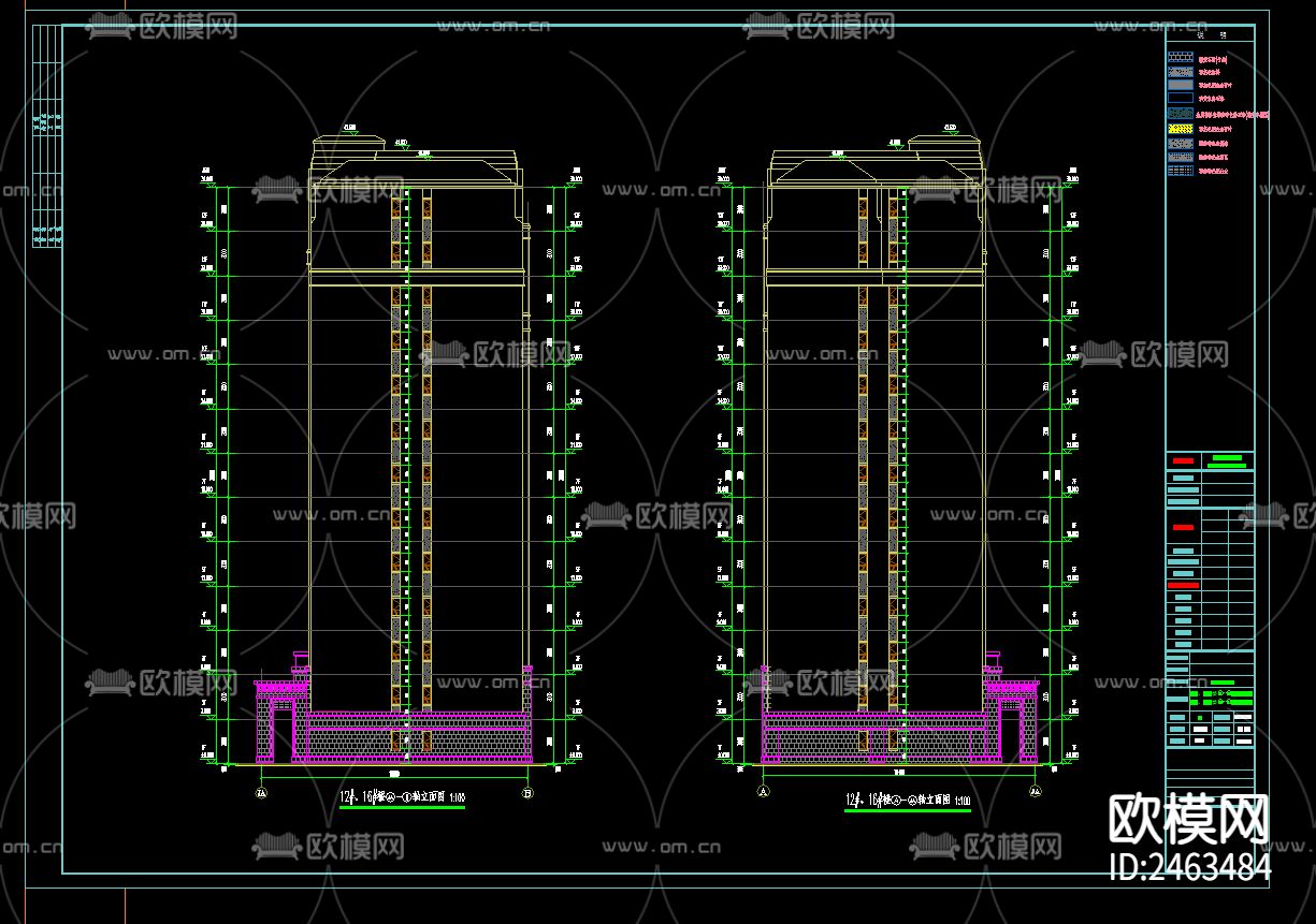 某小区12号楼三单元十三层住宅建筑CAD施工图下载（渲染图3）