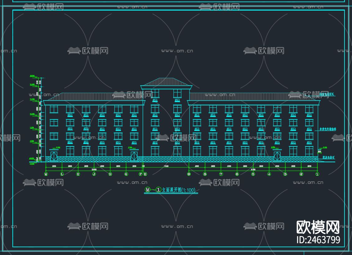 某旅游区宾馆建筑CAD施工图下载（渲染图1）