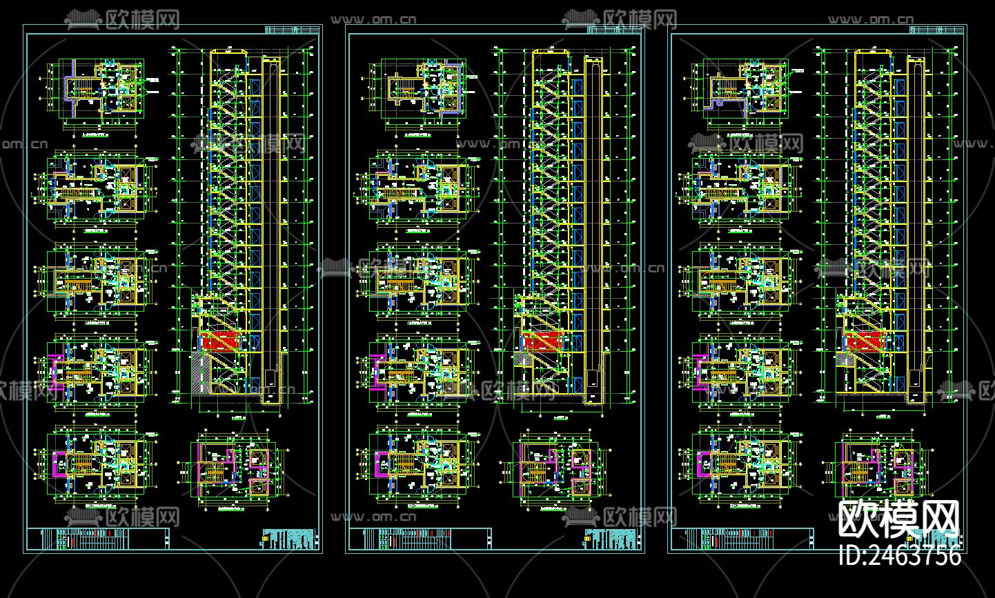 某小区两单元十三层住宅楼建筑CAD施工图下载（渲染图8）