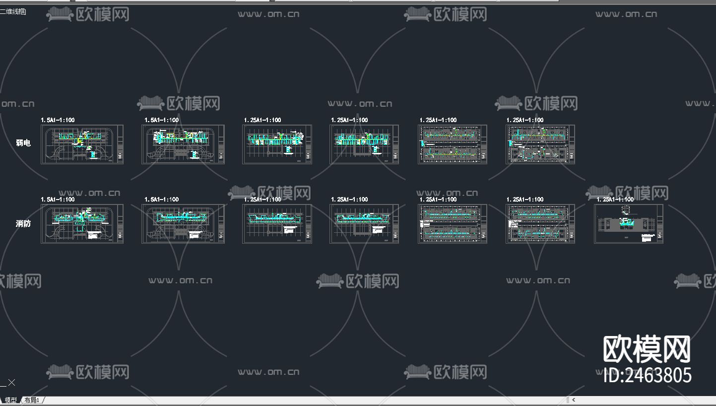 弱电及消防平面CAD施工图下载（渲染图1）