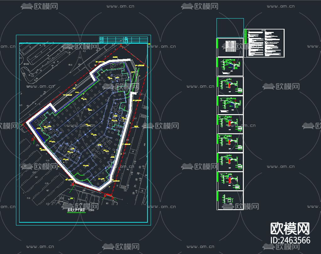 某商业建筑基坑支护方案cad施工图下载（渲染图1）