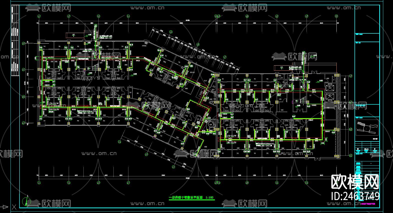 人民医院养老中心 疗养楼暖通CAD施工图下载（渲染图2）