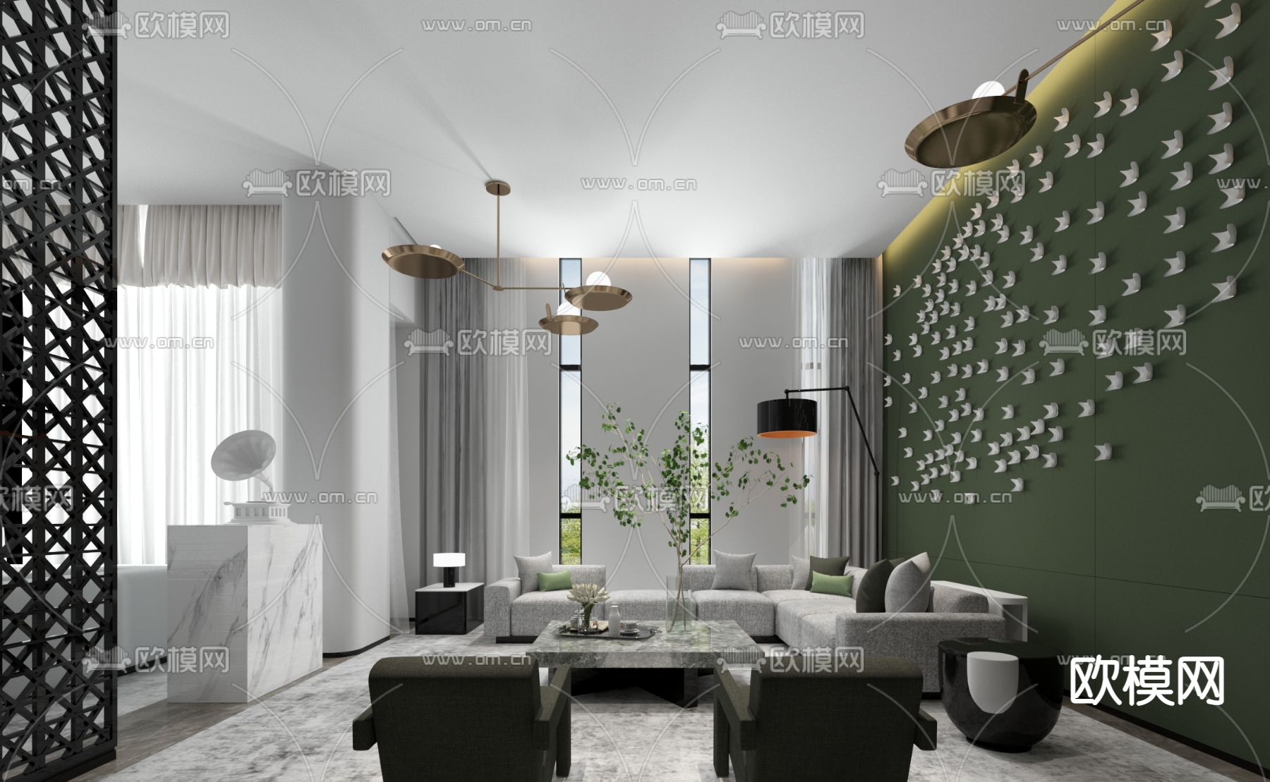 牧笛设计 现代售楼处休息区su模型下载