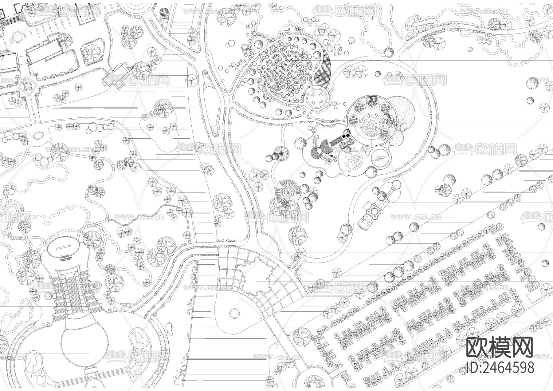 某公园规划设计总平面CAD施工图下载（渲染图3）