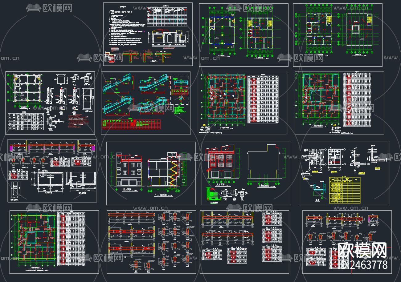 3层砖混结构住宅楼建筑CAD施工图-免费3dmax模型库-欧模网
